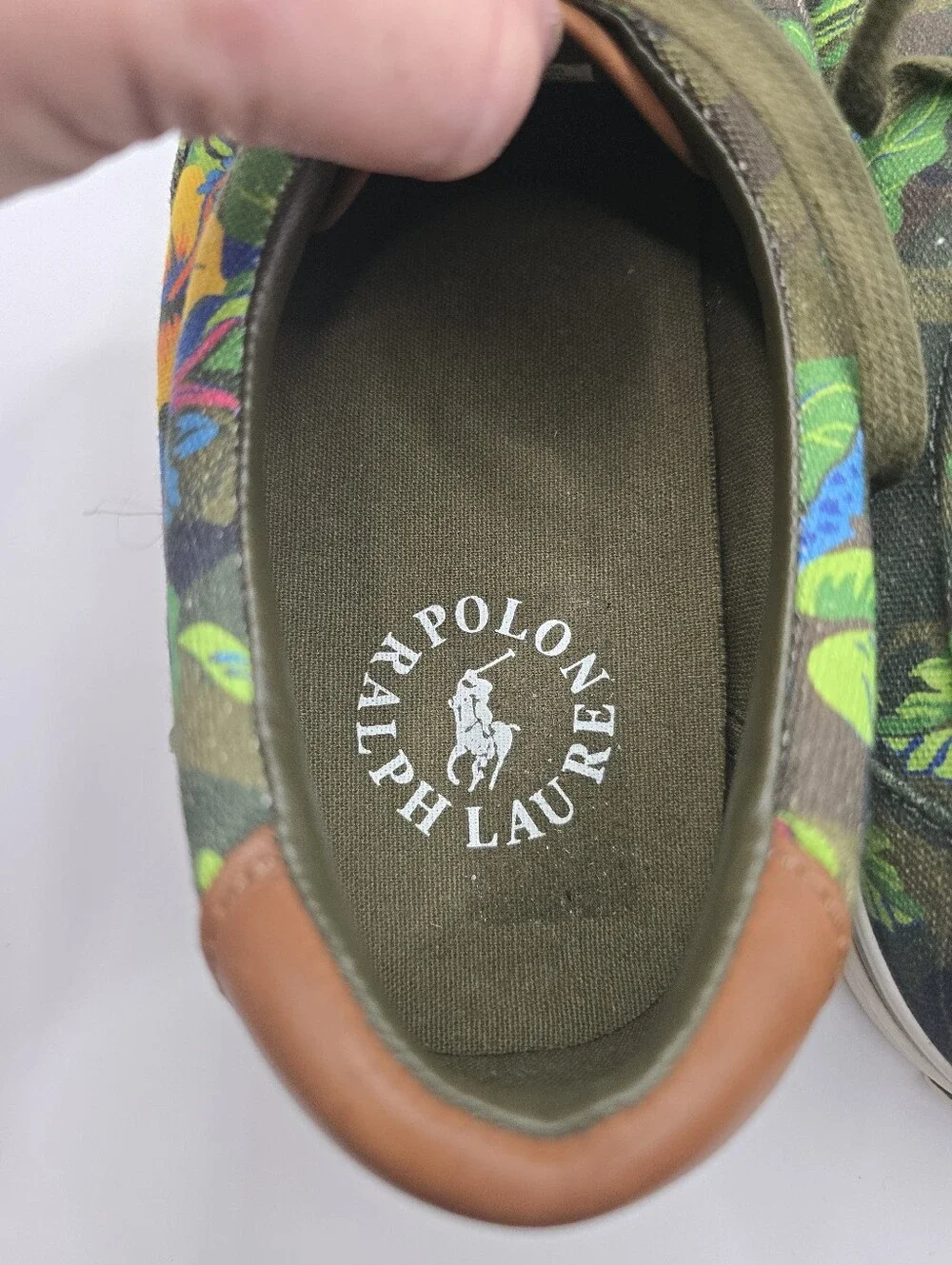 Polo Ralph Lauren Green Tropical Floral Camo Deck Sneakers. Mens 10 D